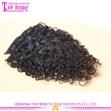 Clip malasio virginal rizado suelto de calidad superior de Qingdao en extensiones del cabello humano